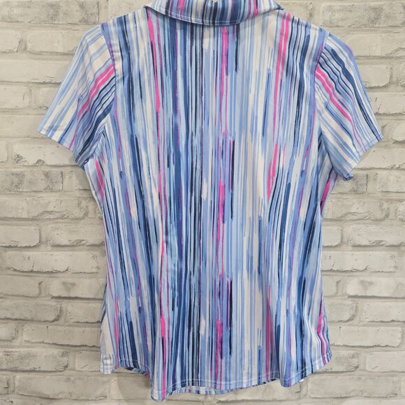 Jofit Golf Top Women Size Large V-neck Collared Athletic Polo Shirt Blue Pink - Picture 8 of 8